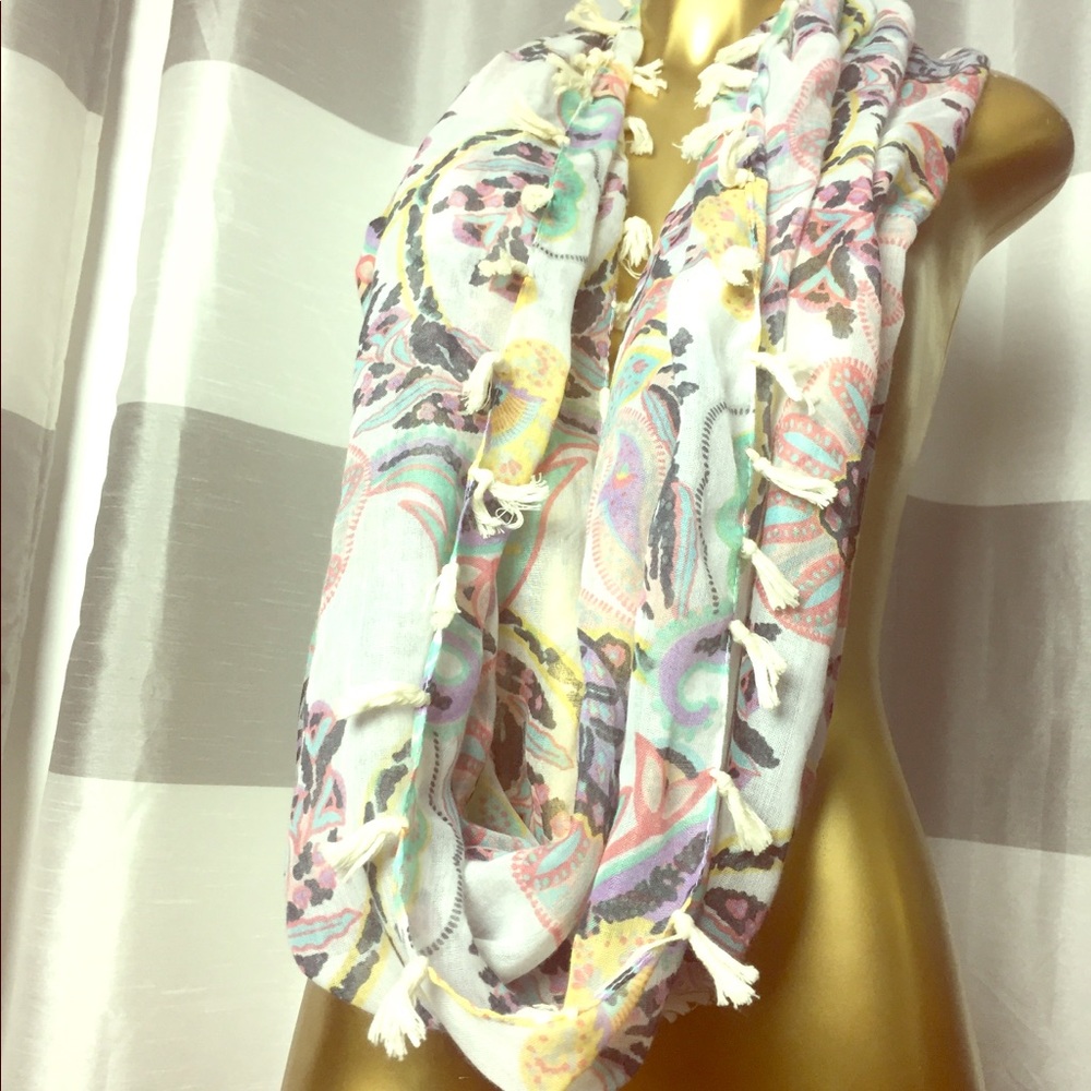 Infinity scarf , colorful paisley and fringe